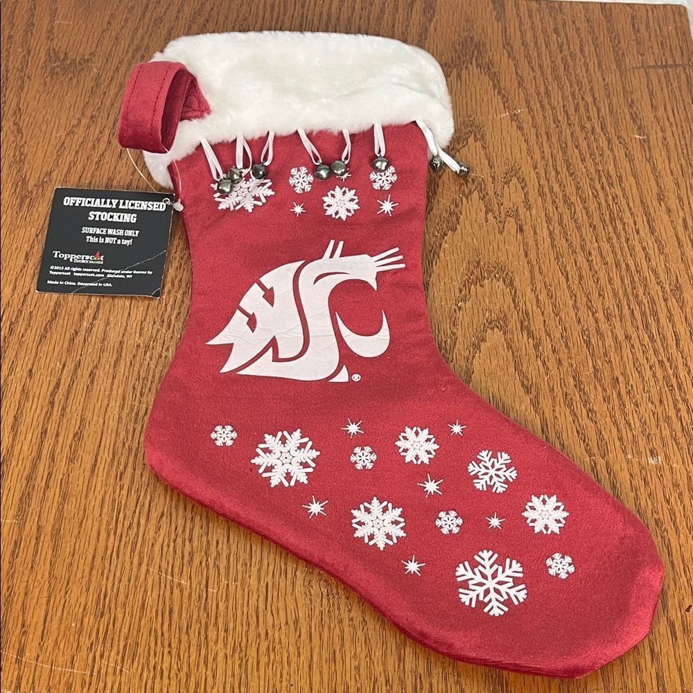 WSU Cougars Red Holiday Stocking with White Snowflakes NWT